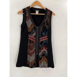 Dolcezza Vest Cardigan Women XSMALL Full Zip Stretch Geometric Aztec Design